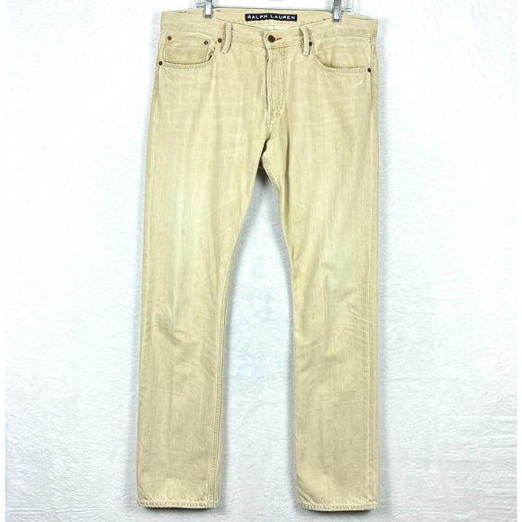 Ralph Lauren Black Label Straight Jeans Mens 34x34 (36x34) Tan Button Fly Preppy - Picture 3 of 11